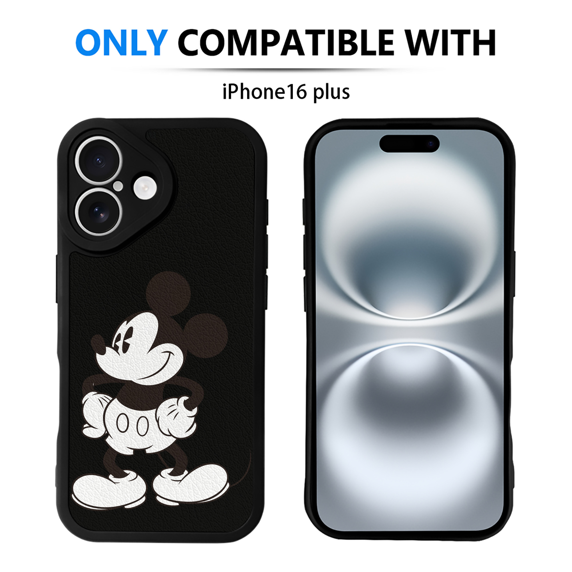 （画像用） ミッキーマウス Mickey Mouse 【iPhone 16シリーズ対応】シリコンスマホケース（レザー調） 材質：シリコン